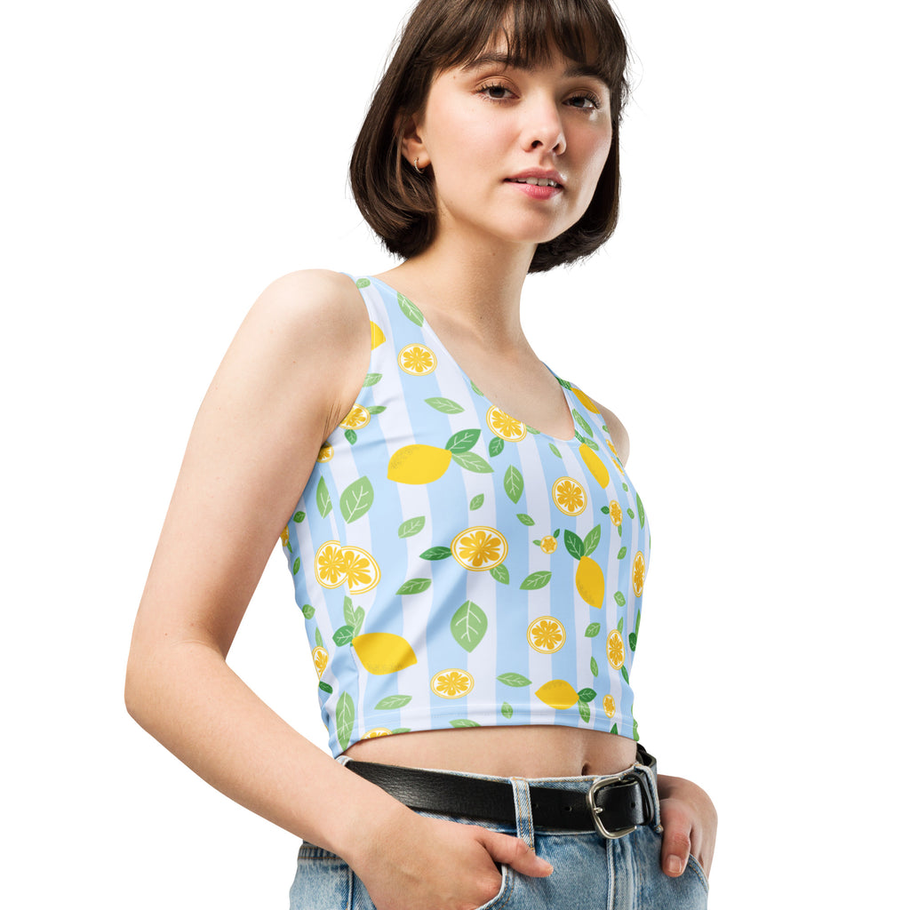 Women's Lemon Stripe Buttery Soft Crop Top- Quick-Drying UPF 50+ Stretch Top