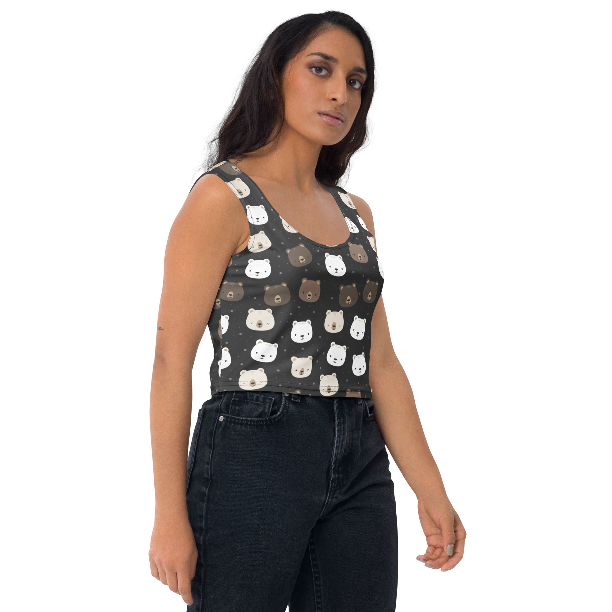 Women's Bear Face Buttery Soft Crop Top- Quick-Drying UPF 50+ Stretch Top