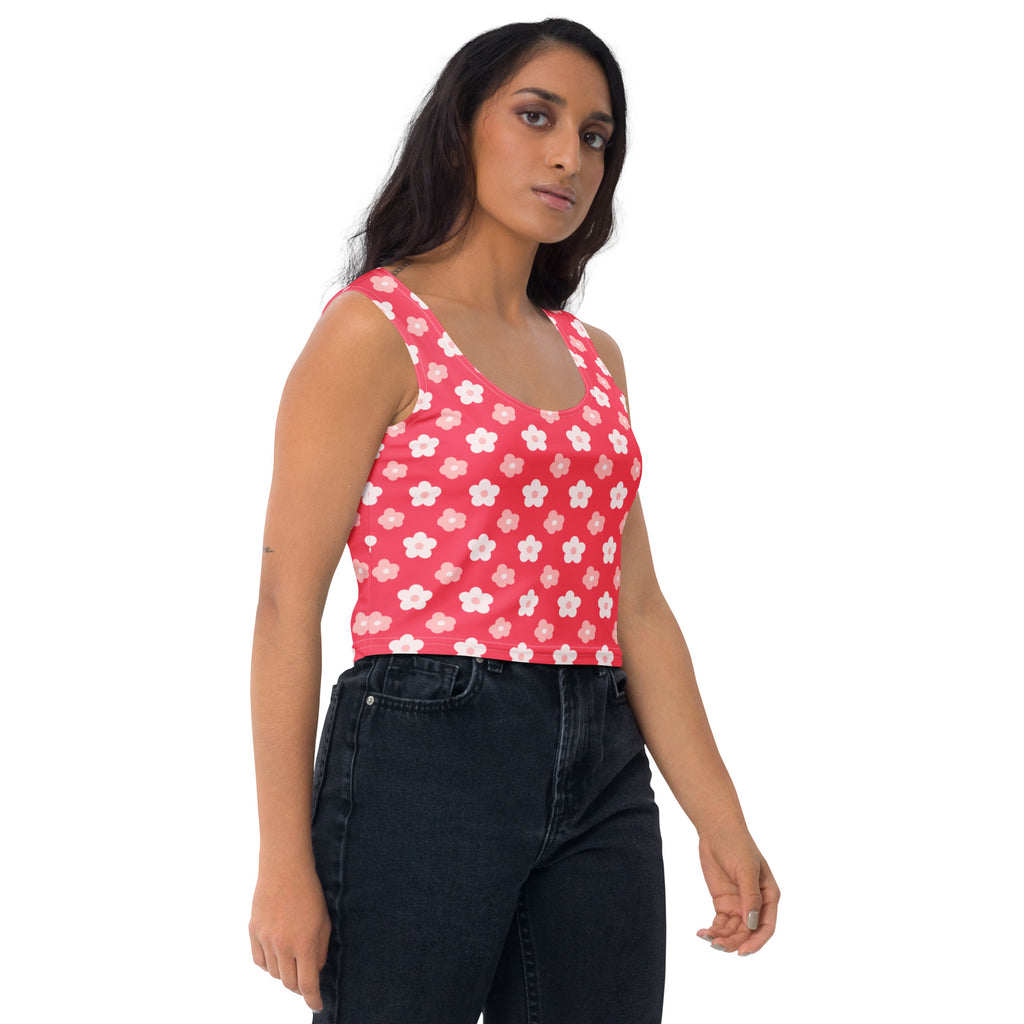 Women's Coral Floral Daisy Buttery Soft Crop Top- Quick-Drying UPF 50+ Stretch Top