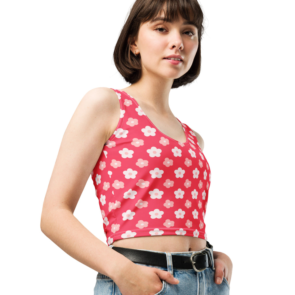 Women's Coral Floral Daisy Buttery Soft Crop Top- Quick-Drying UPF 50+ Stretch Top