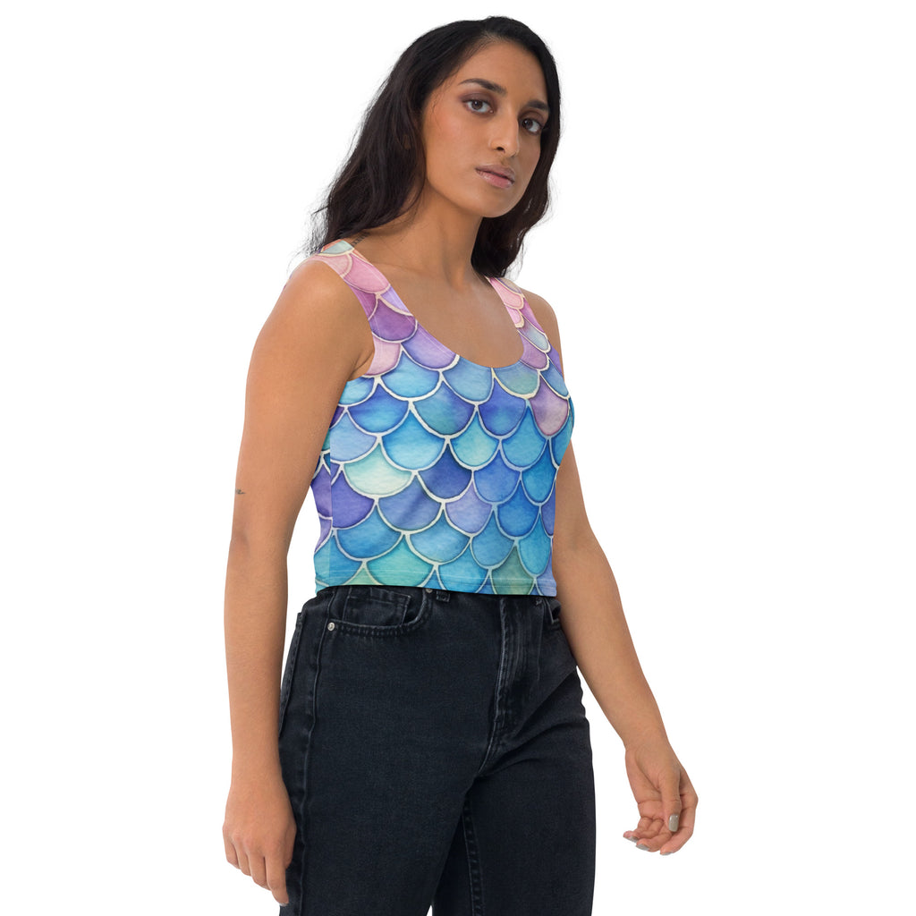 Women's Watercolor Mermaid Buttery Soft Crop Top- Quick-Drying UPF 50+ Stretch Top