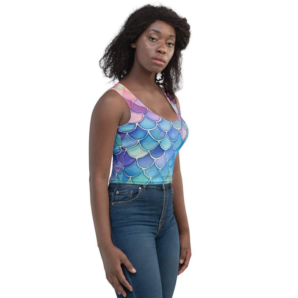 Women's Watercolor Mermaid Buttery Soft Crop Top- Quick-Drying UPF 50+ Stretch Top