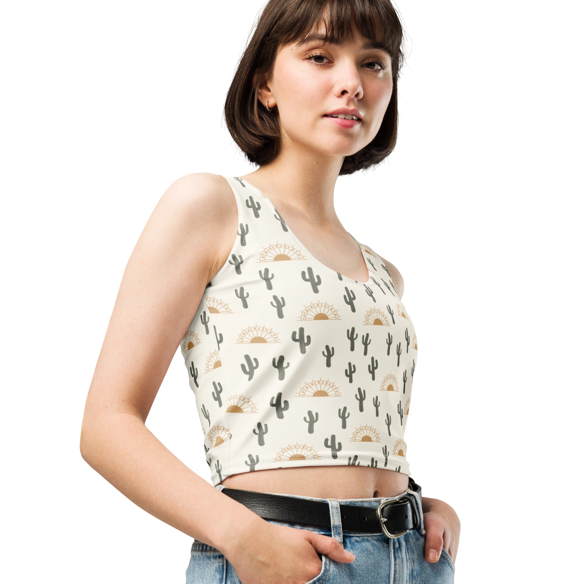 Women's Desert Cactus Sunrise Buttery Soft Crop Top- Quick-Drying UPF 50+ Stretch Top