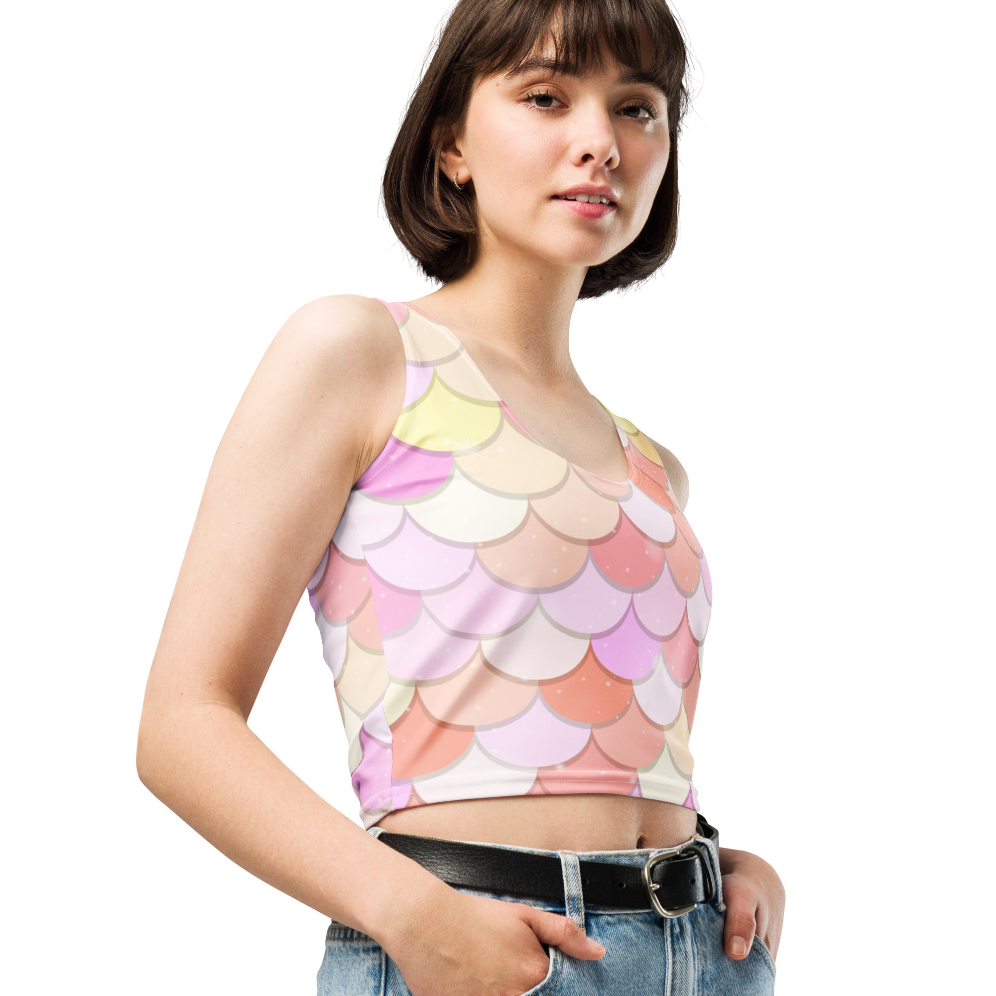 Women's Pink Mermaid Buttery Soft Crop Top- Quick-Drying UPF 50+ Stretch Top