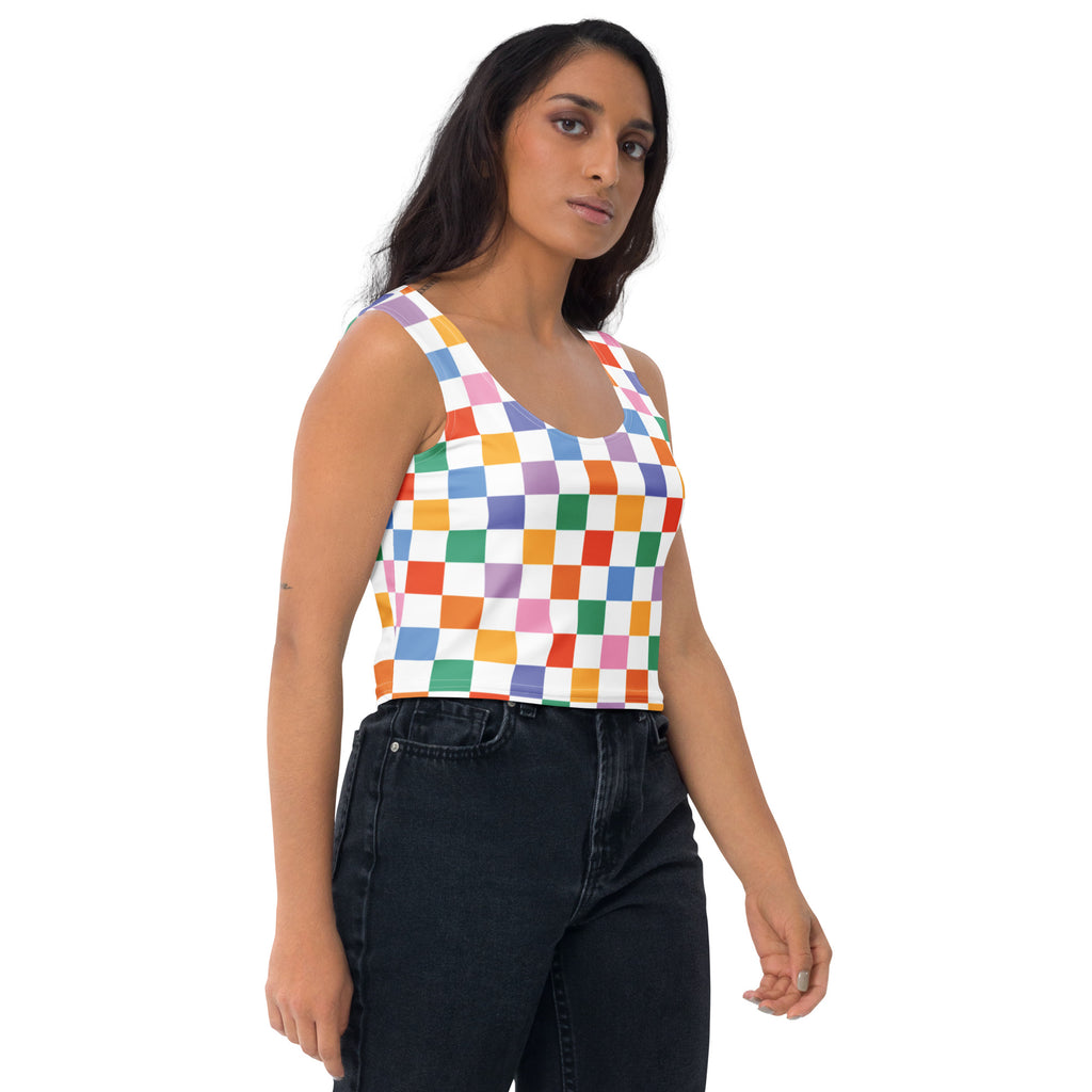 Women's Colorful Checkerboard Buttery Soft Crop Top- Quick-Drying UPF 50+ Stretch Top