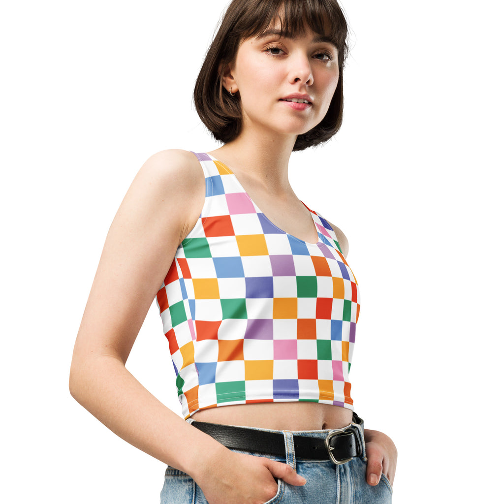Women's Colorful Checkerboard Buttery Soft Crop Top- Quick-Drying UPF 50+ Stretch Top