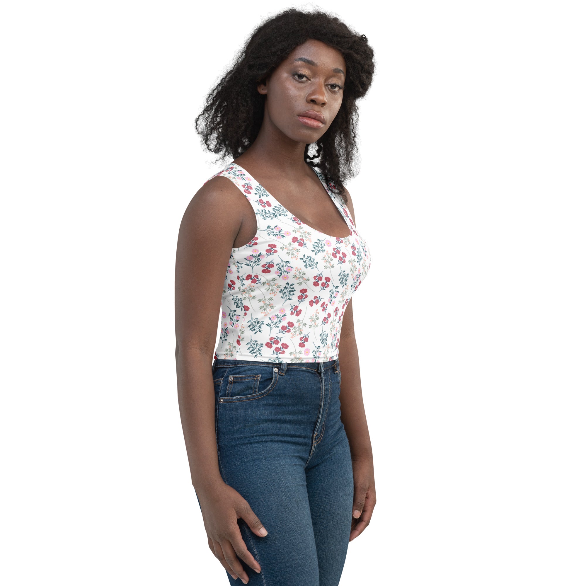 Women's Floral Buttery Soft Crop Top- Quick-Drying UPF 50+ Stretch Top
