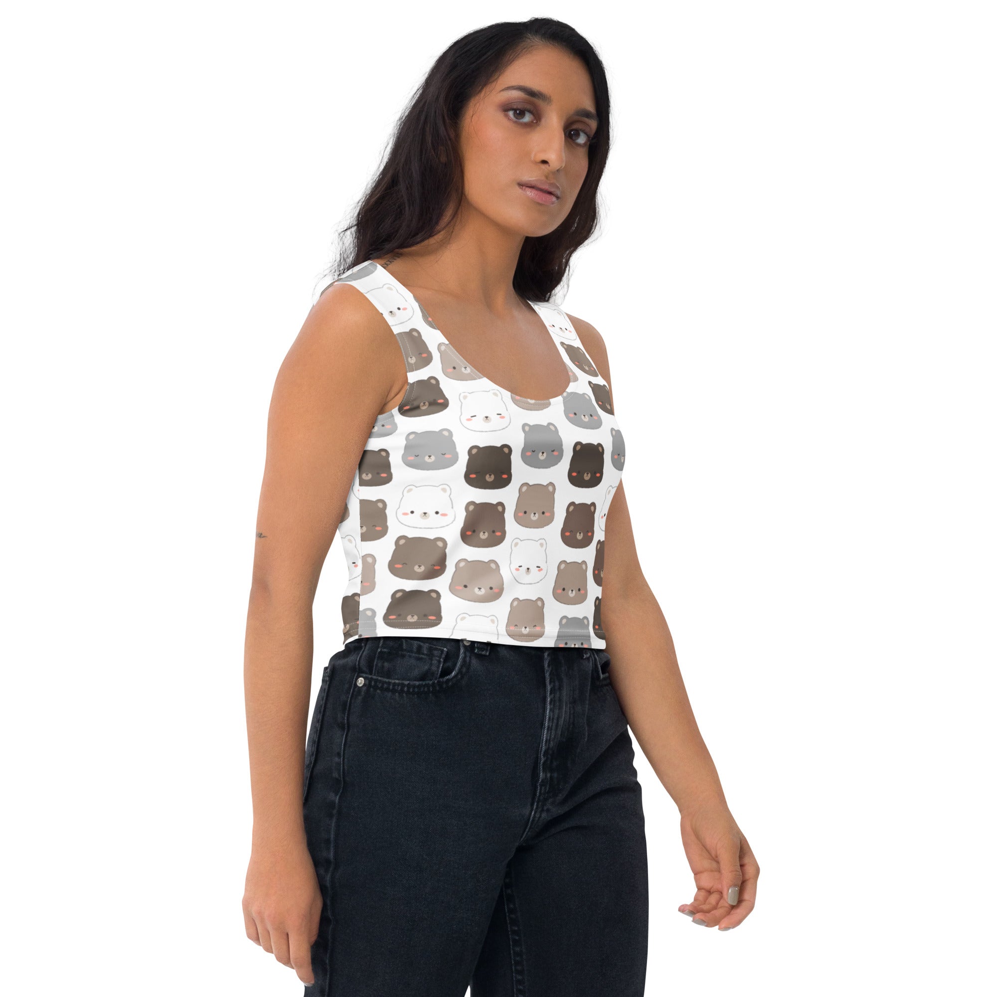 Women's Bear Print Buttery Soft Crop Top- Quick-Drying UPF 50+ Stretch Top