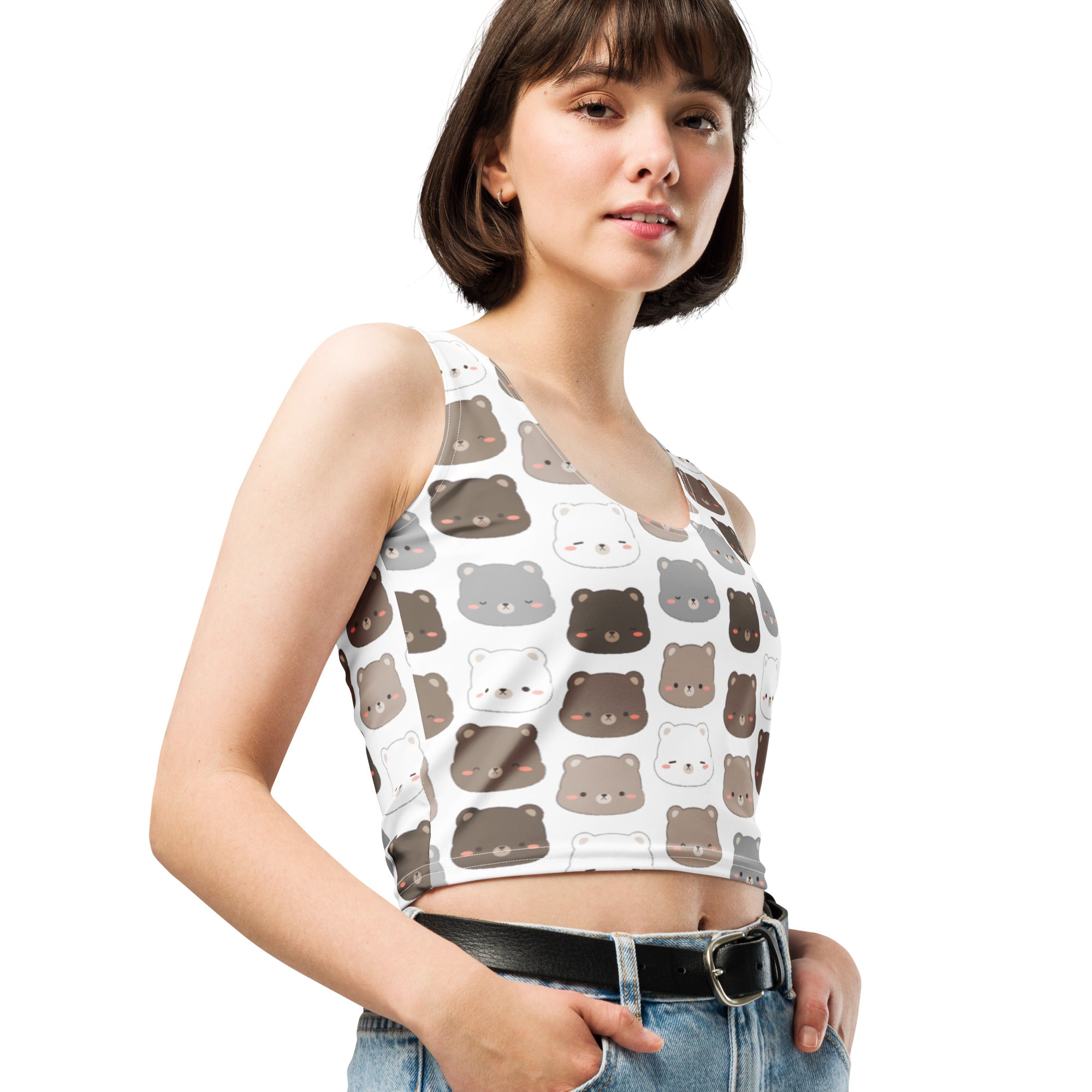 Women's Bear Print Buttery Soft Crop Top- Quick-Drying UPF 50+ Stretch Top