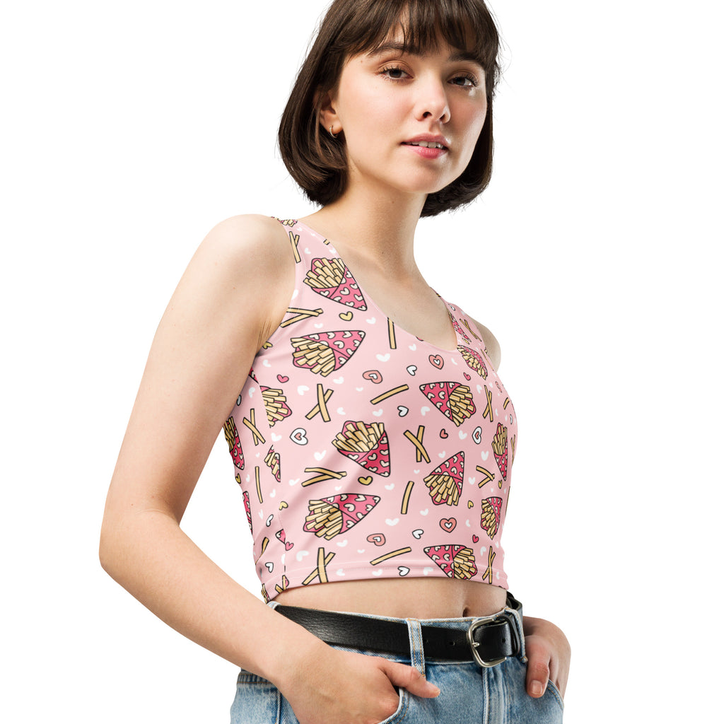 Women's Pink French Fries Buttery Soft Crop Top- Quick-Drying UPF 50+ Stretch Top