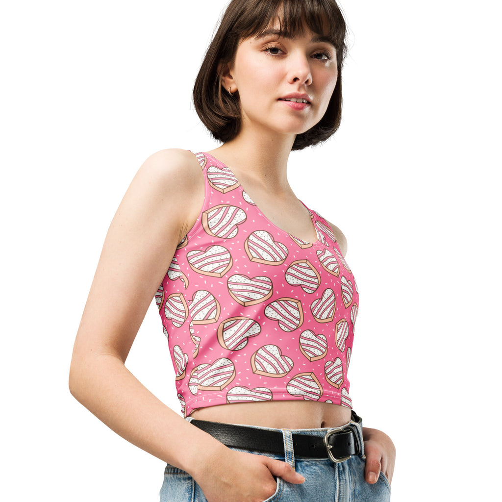 Women's Pink Heart Cookies Buttery Soft Crop Top- Quick-Drying UPF 50+ Stretch Top