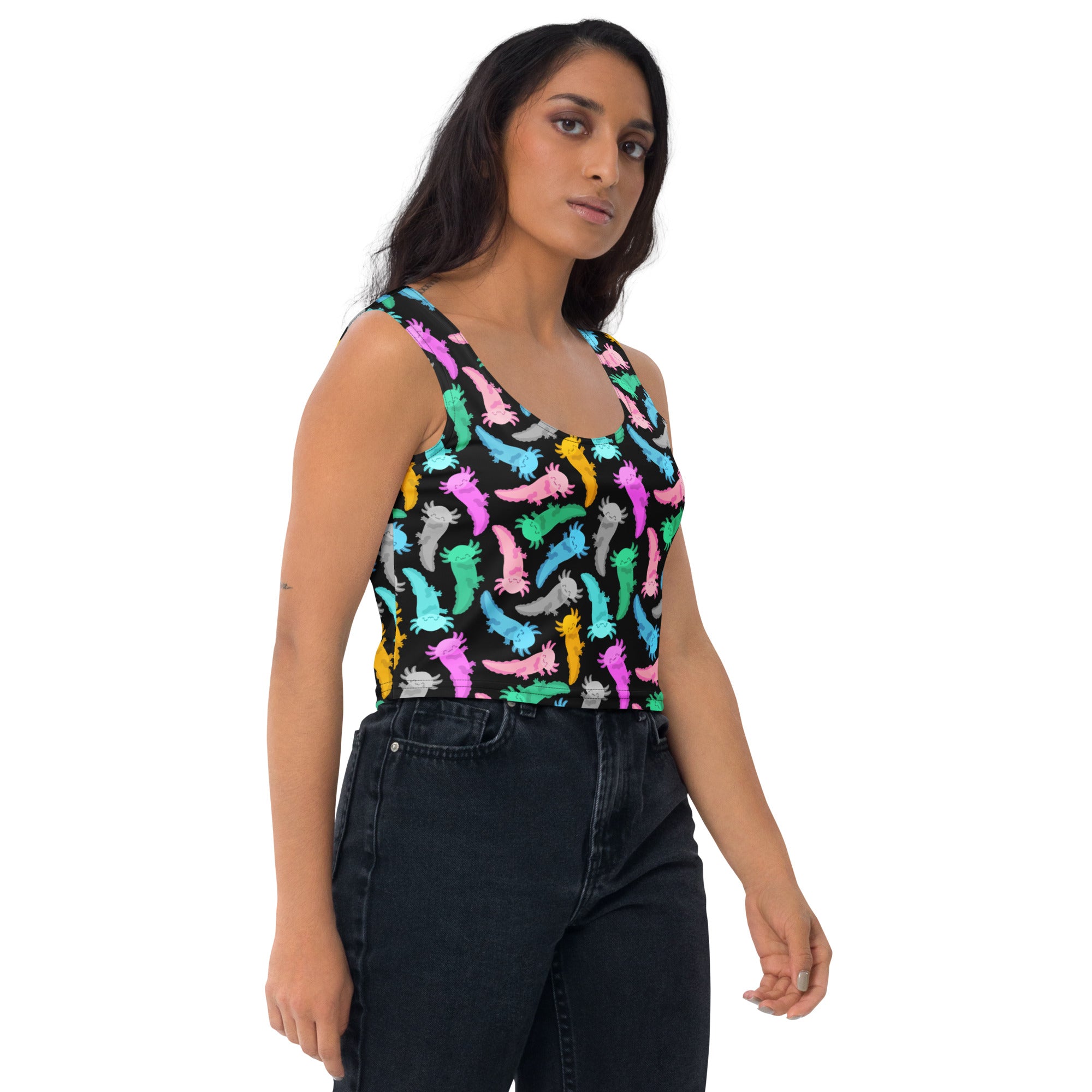 Women's Colorful Axolotl Buttery Soft Crop Top- Quick-Drying UPF 50+ Stretch Top