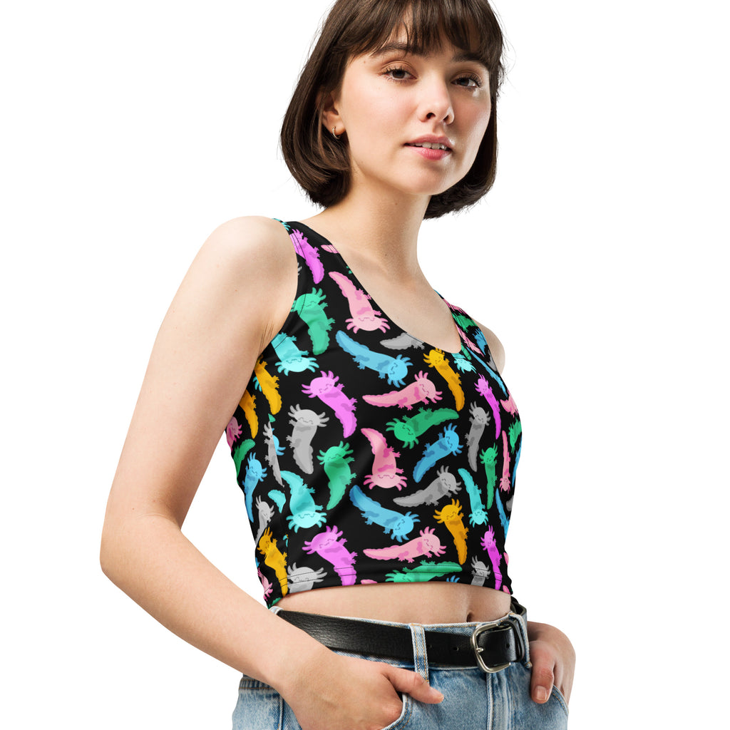 Women's Colorful Axolotl Buttery Soft Crop Top- Quick-Drying UPF 50+ Stretch Top