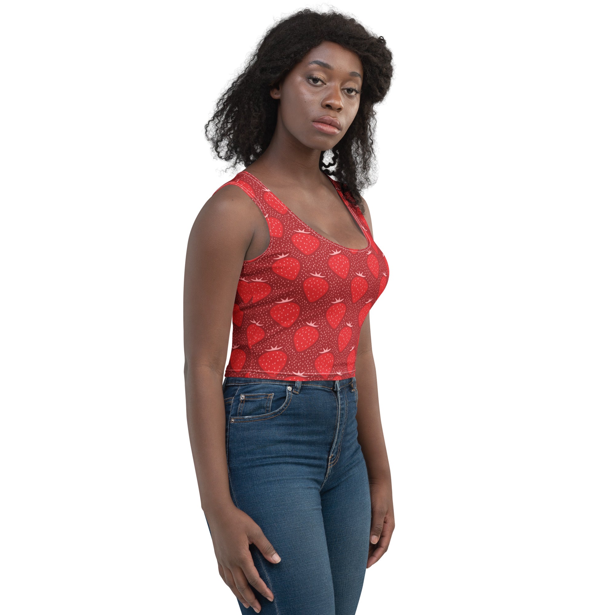 Women's Red Strawberry Buttery Soft Crop Top- Quick-Drying UPF 50+ Stretch Top