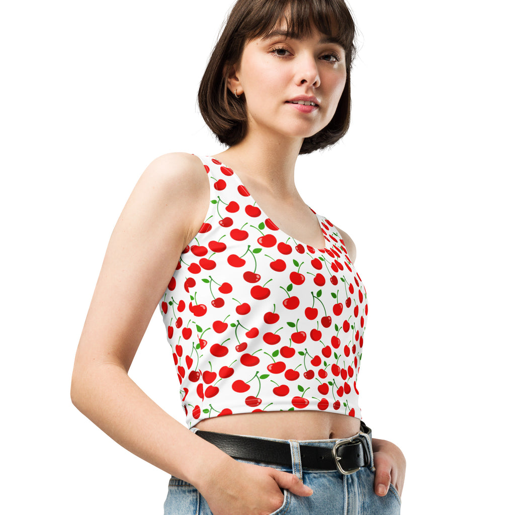 Women's Red Cherry Buttery Soft Crop Top- Quick-Drying UPF 50+ Stretch Top