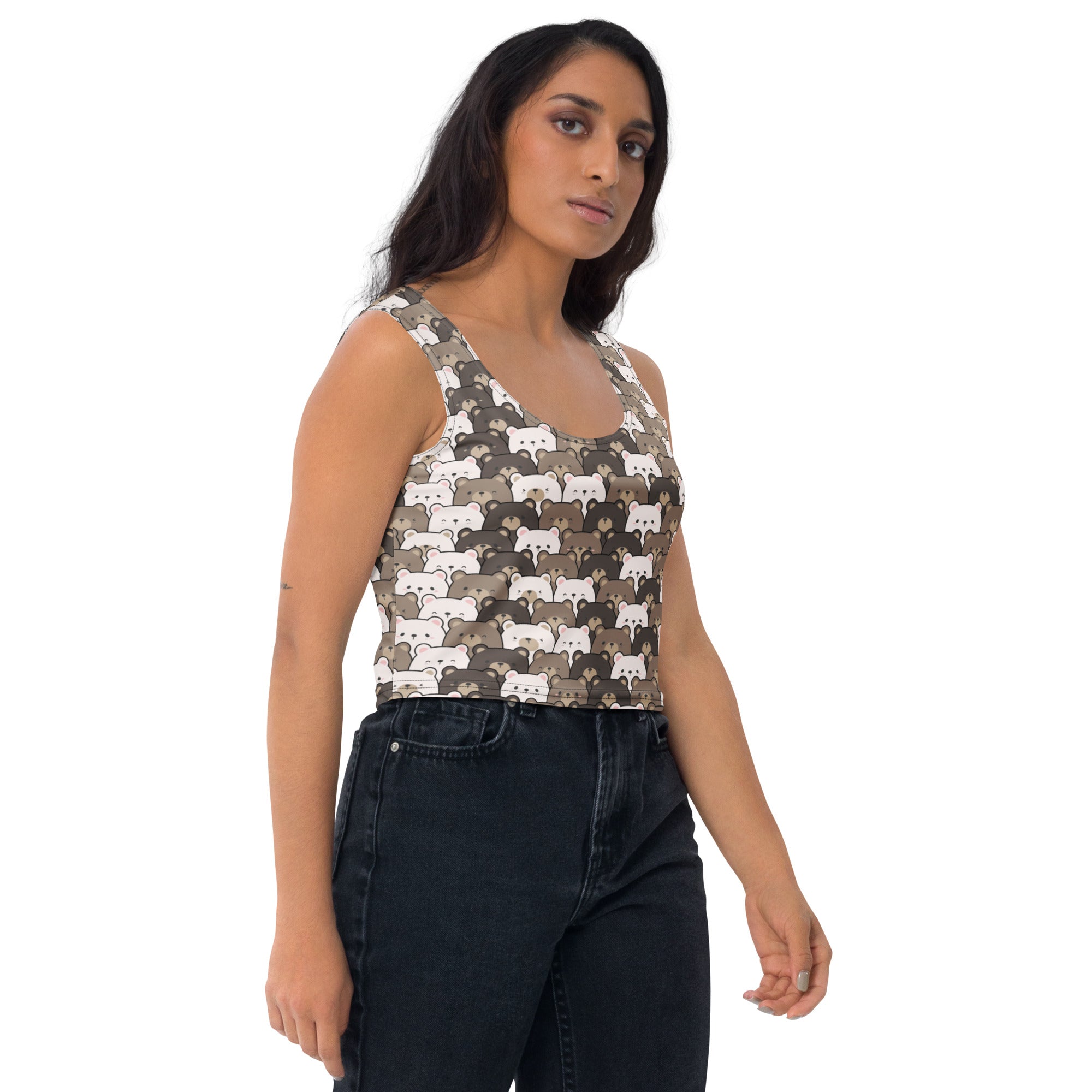Women's Bear Themed Buttery Soft Crop Top- Quick-Drying UPF 50+ Stretch Top