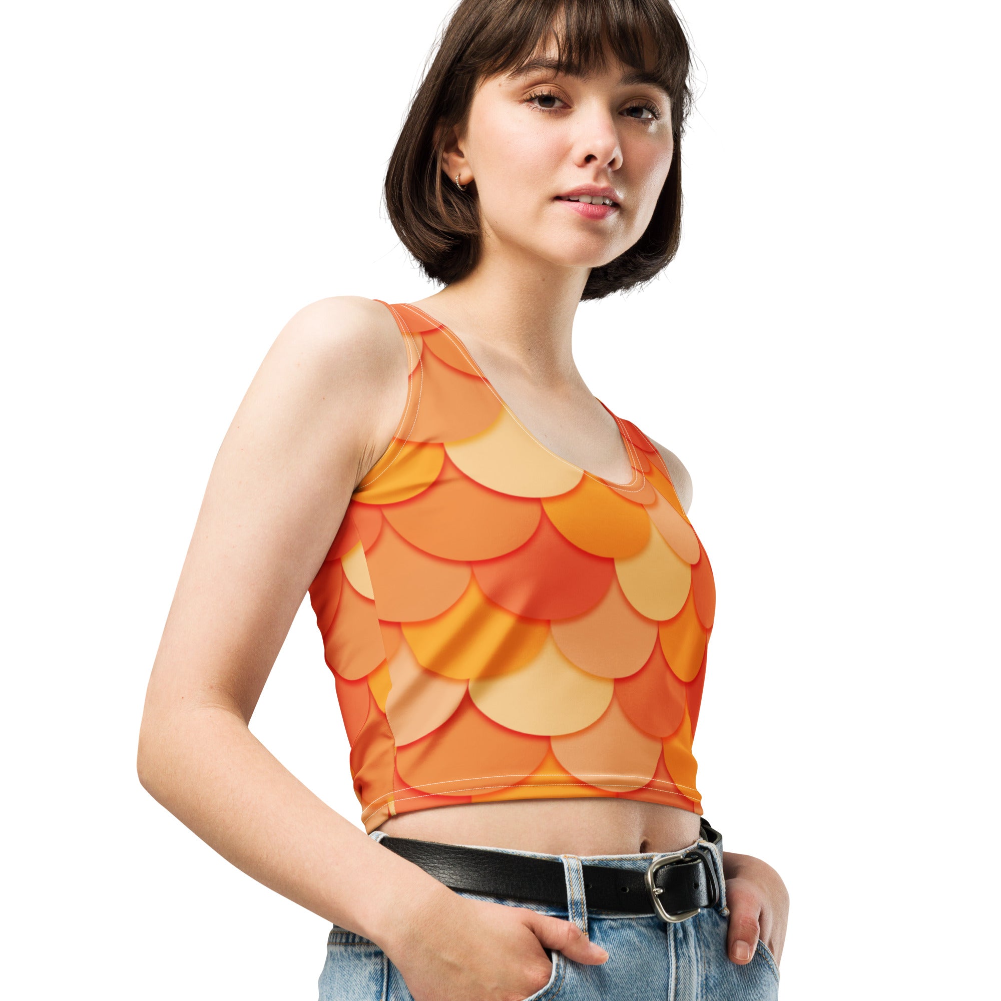 Women's Orange Mermaid Buttery Soft Crop Top- Quick-Drying UPF 50+ Stretch Top
