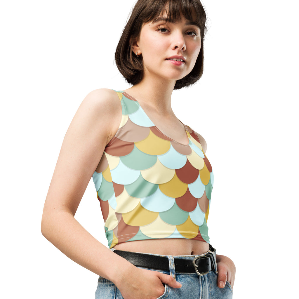 Women's Green And Brown Mermaid Buttery Soft Crop Top- Quick-Drying UPF 50+ Stretch Top