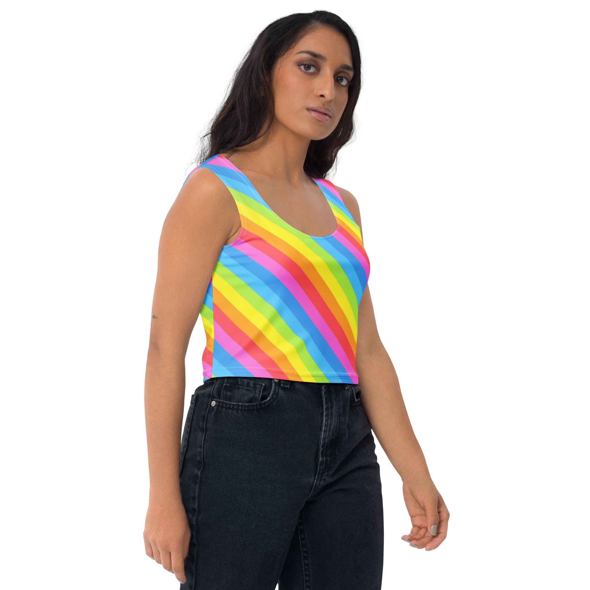 Women's Rainbow Stripe Buttery Soft Crop Top- Quick-Drying UPF 50+ Stretch Top