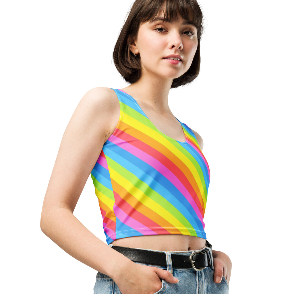 Women's Rainbow Stripe Buttery Soft Crop Top- Quick-Drying UPF 50+ Stretch Top