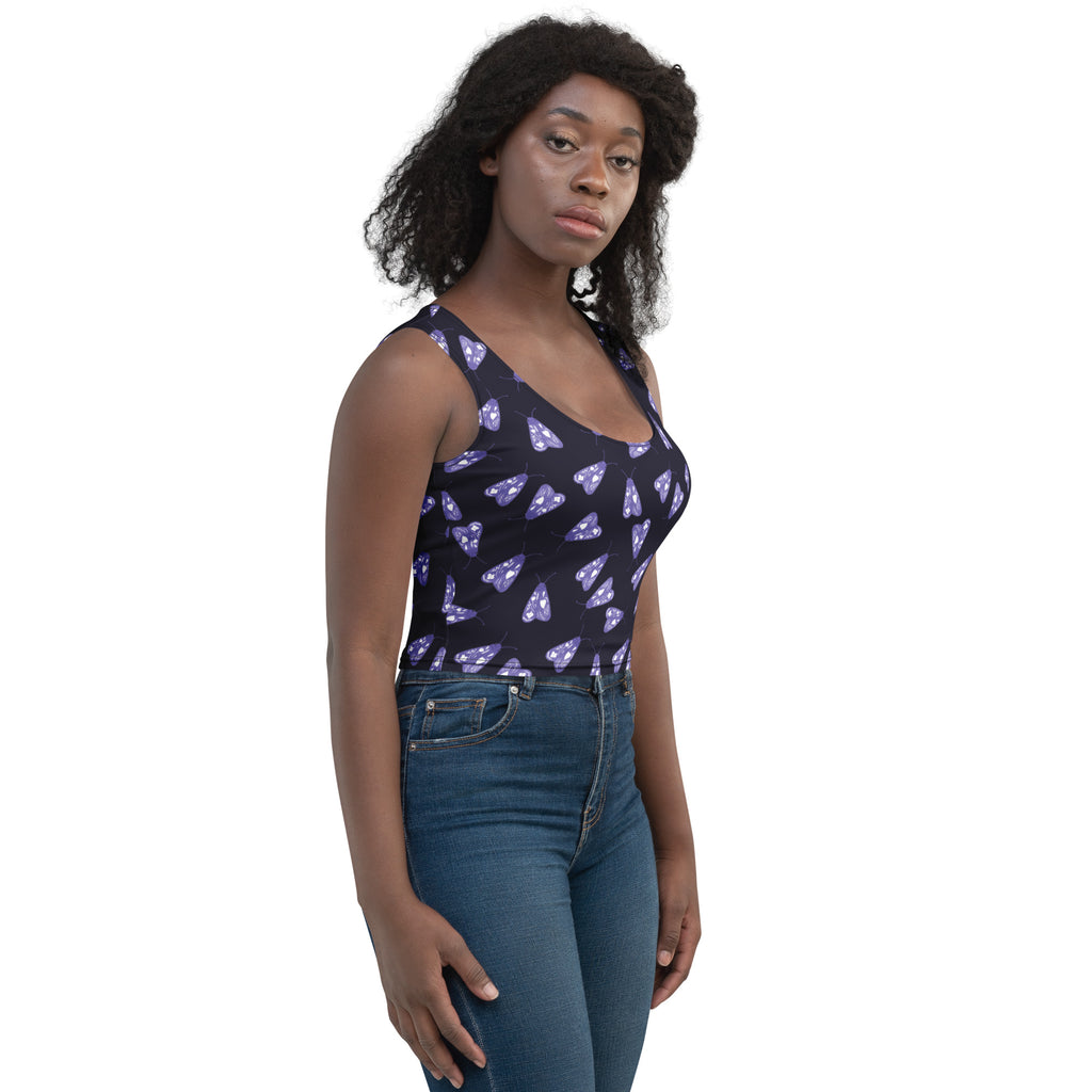 Women's Purple Moth Buttery Soft Crop Top- Quick-Drying UPF 50+ Stretch Top