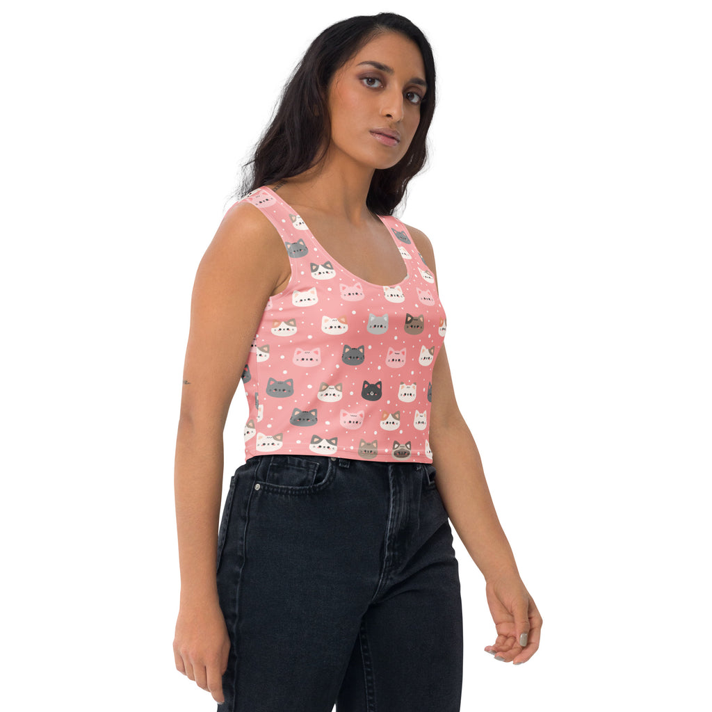 Women's Pink Cat Buttery Soft Crop Top- Quick-Drying UPF 50+ Stretch Top