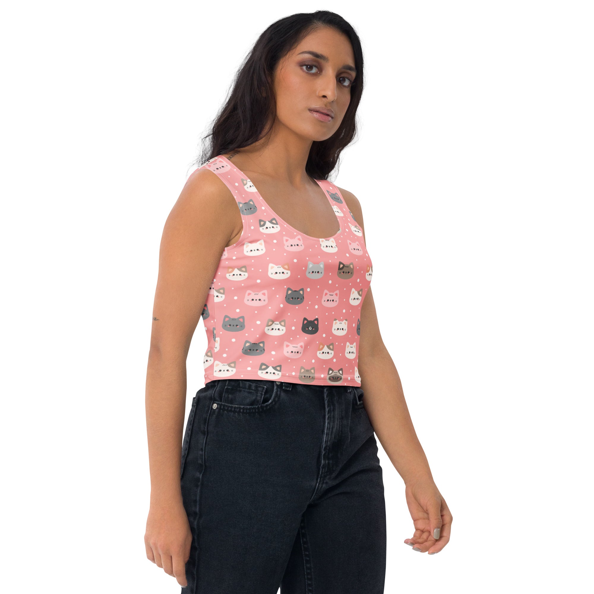 Women's Pink Cat Buttery Soft Crop Top- Quick-Drying UPF 50+ Stretch Top
