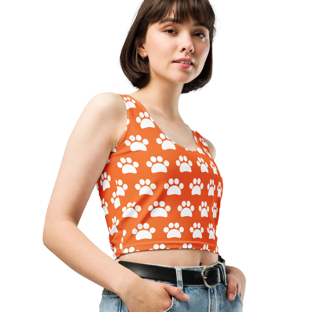 Women's Orange Paw Print Buttery Soft Crop Top- Quick-Drying UPF 50+ Stretch Top