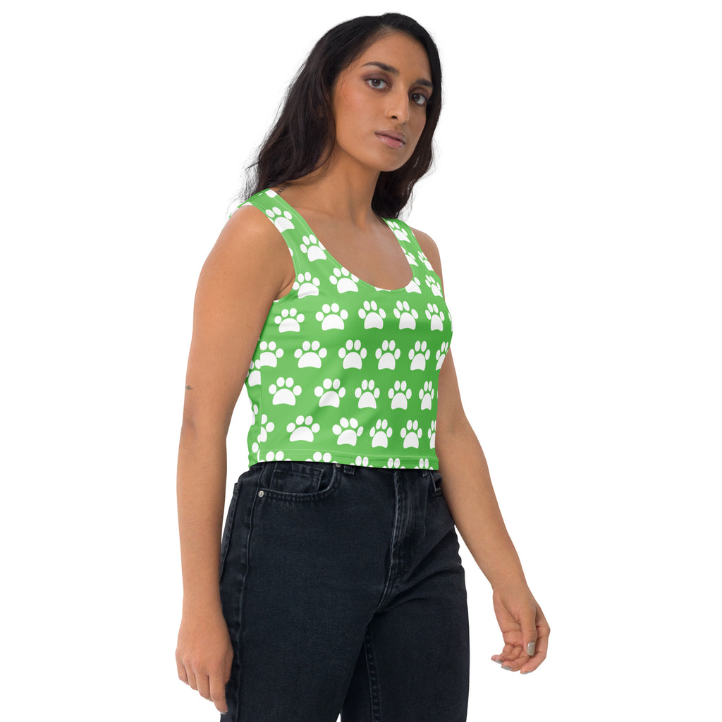 Women's Green Paw Print Buttery Soft Crop Top- Quick-Drying UPF 50+ Stretch Top