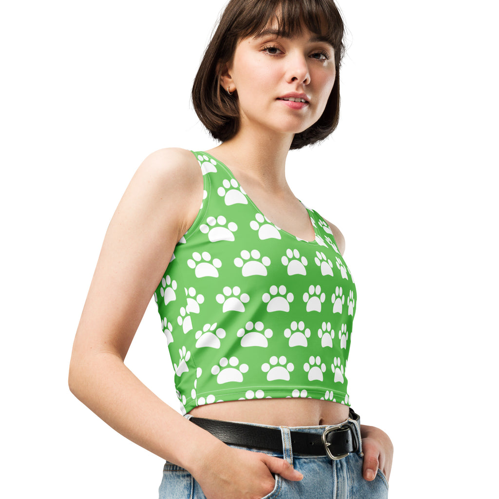 Women's Green Paw Print Buttery Soft Crop Top- Quick-Drying UPF 50+ Stretch Top