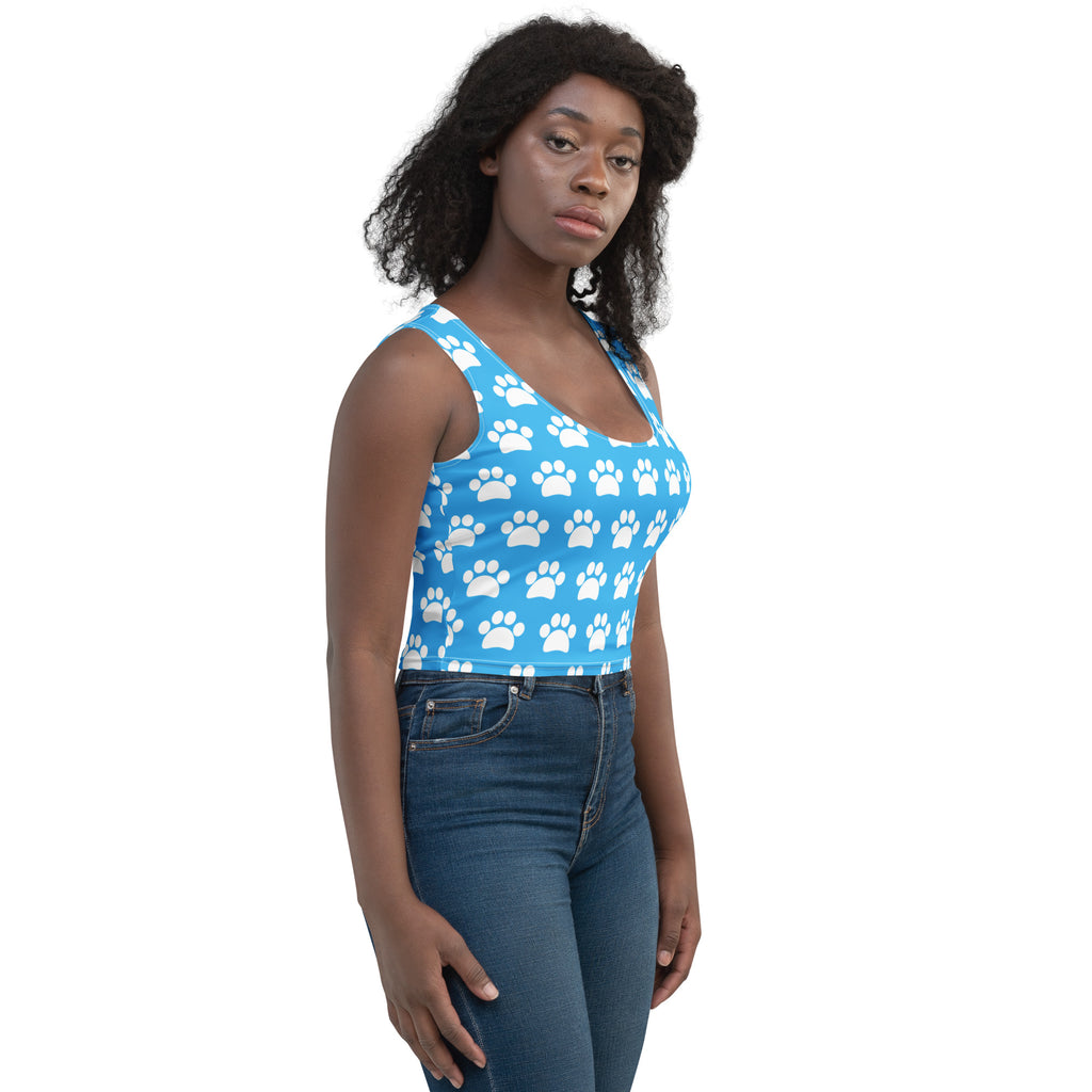 Women's Light Blue Paw Print Buttery Soft Crop Top- Quick-Drying UPF 50+ Stretch Top