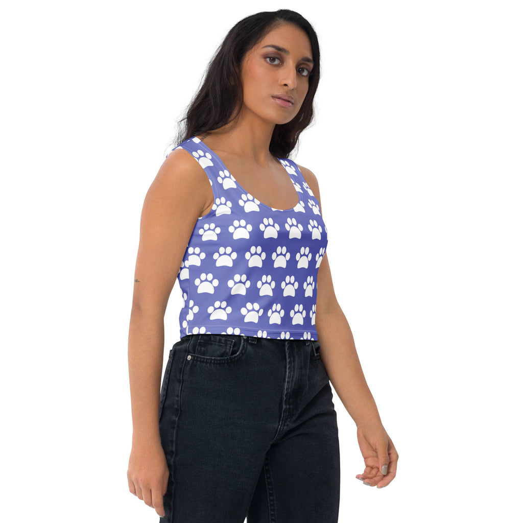 Women's Light Purple Paw Print Buttery Soft Crop Top- Quick-Drying UPF 50+ Stretch Top
