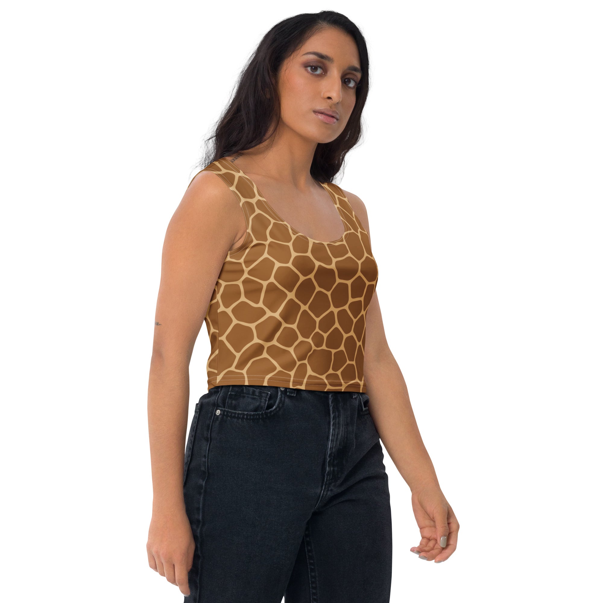 Women's Giraffe Print Buttery Soft Crop Top- Quick-Drying UPF 50+ Stretch Top