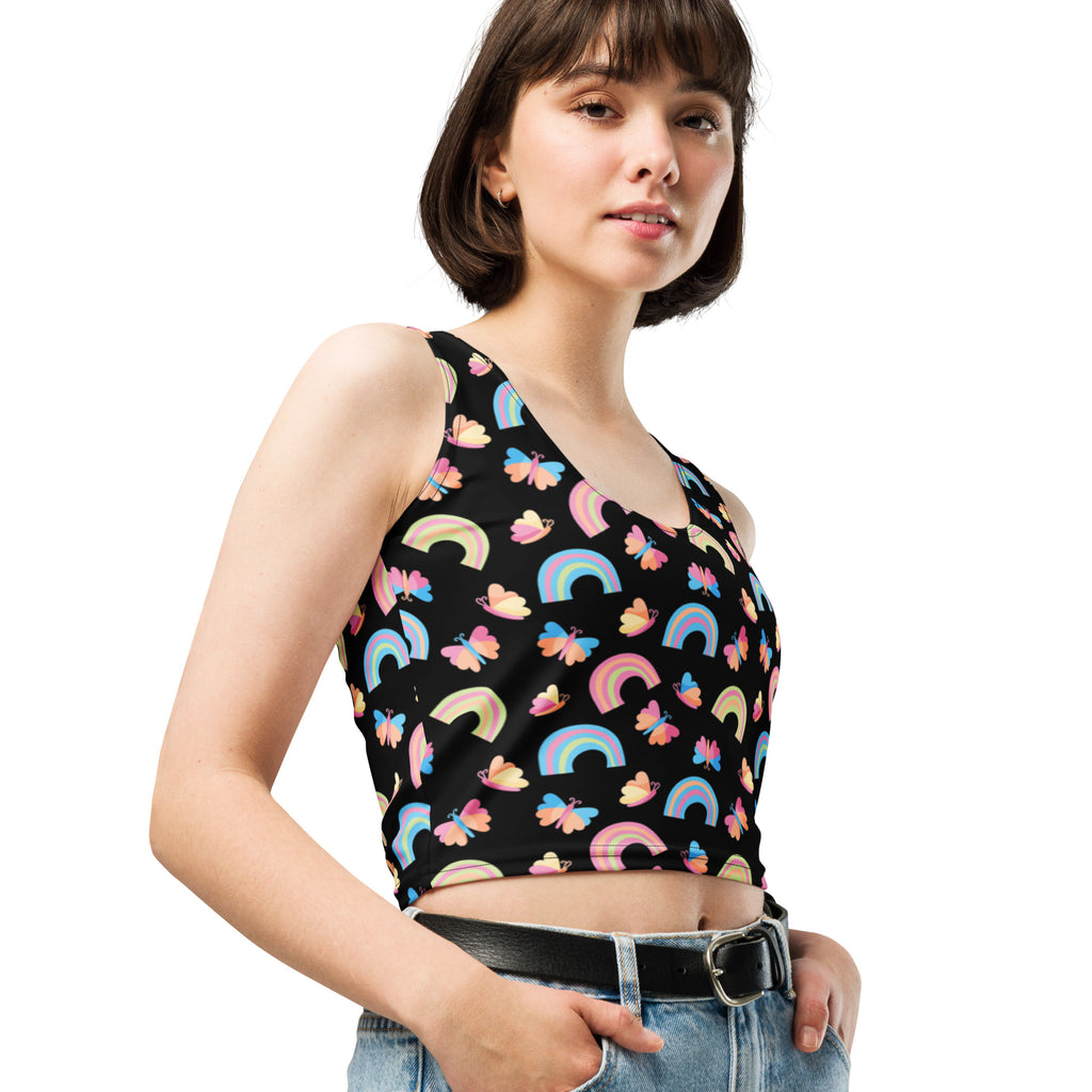 Women's Rainbow Butterfly Buttery Soft Crop Top- Quick-Drying UPF 50+ Stretch Top