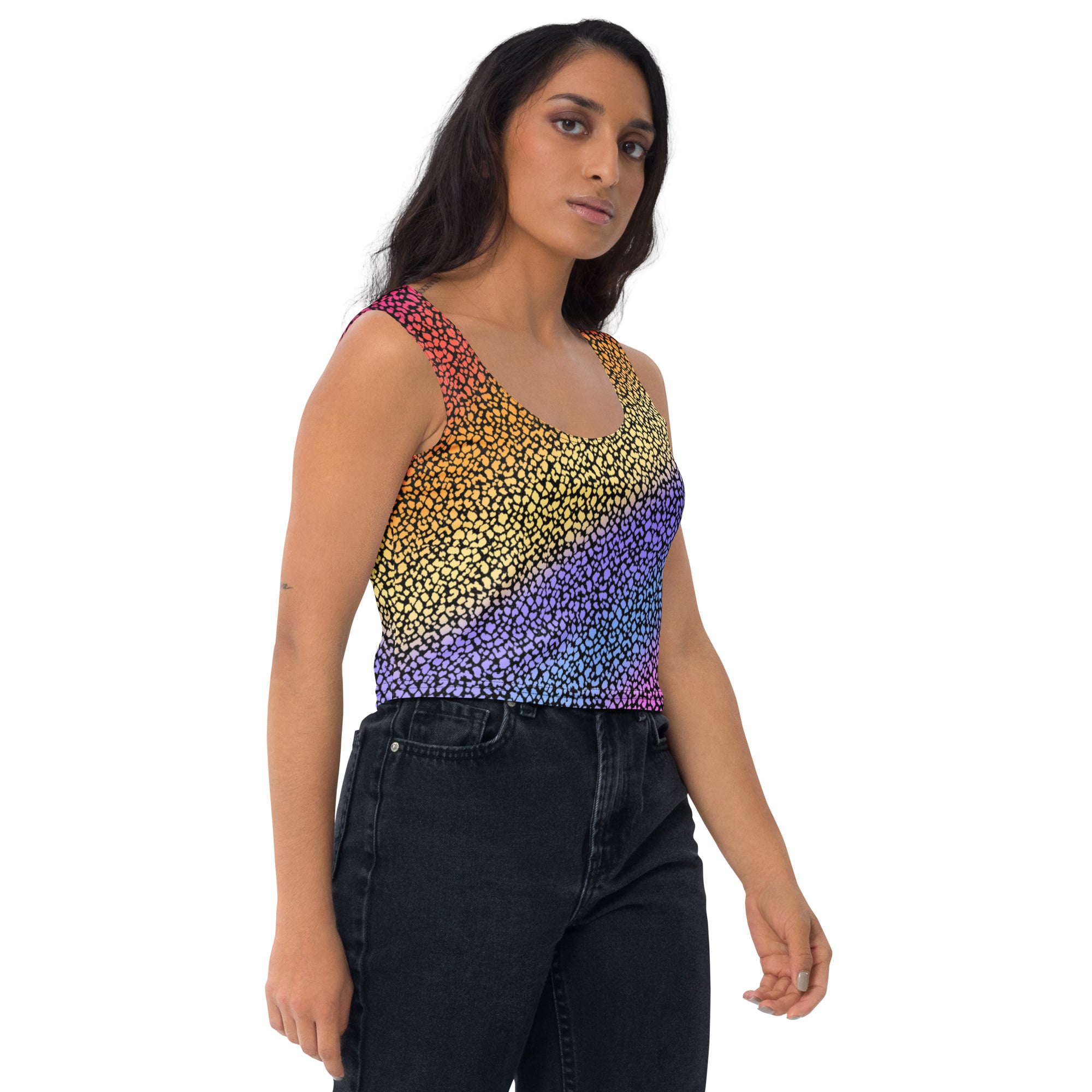 Women's Rainbow Animal Print Buttery Soft Crop Top- Quick-Drying UPF 50+ Stretch Top