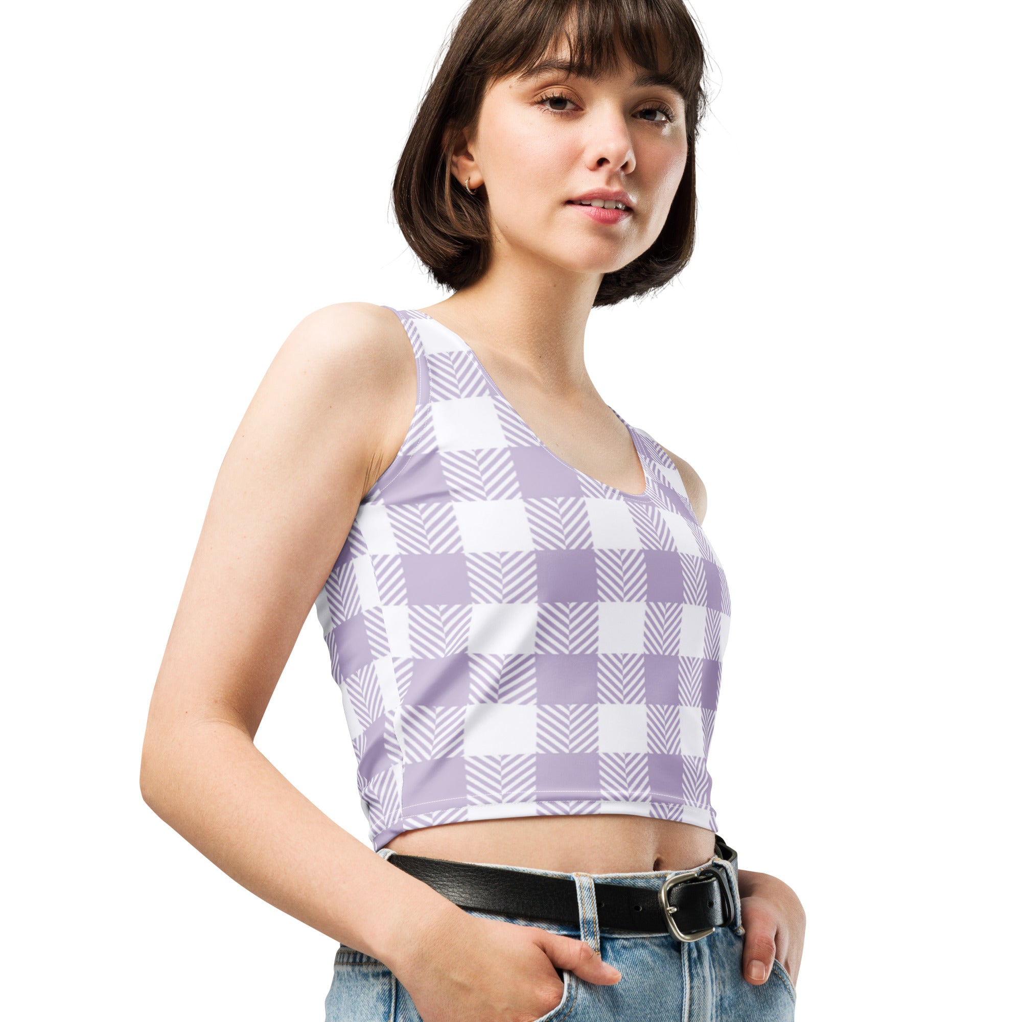 Women's Purple Plaid Buttery Soft Crop Top- Quick-Drying UPF 50+ Stretch Top