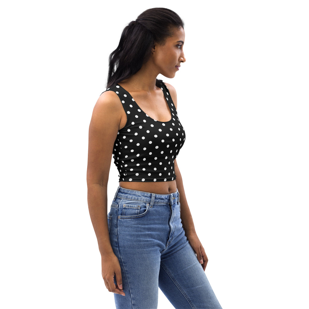 Women's Black Polka Dot Buttery Soft Crop Top- Quick-Drying UPF 50+ Stretch Top