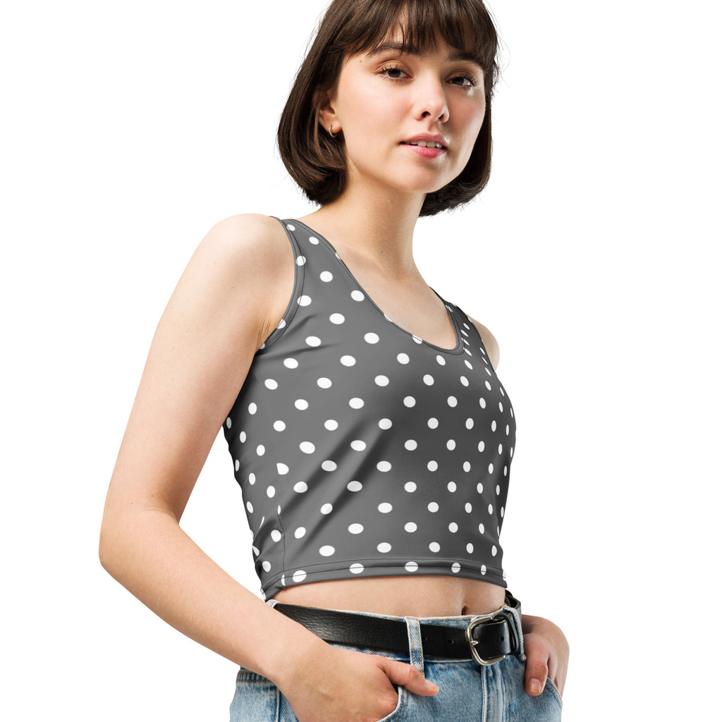 Women's Gray Polka Dot Buttery Soft Crop Top- Quick-Drying UPF 50+ Stretch Top