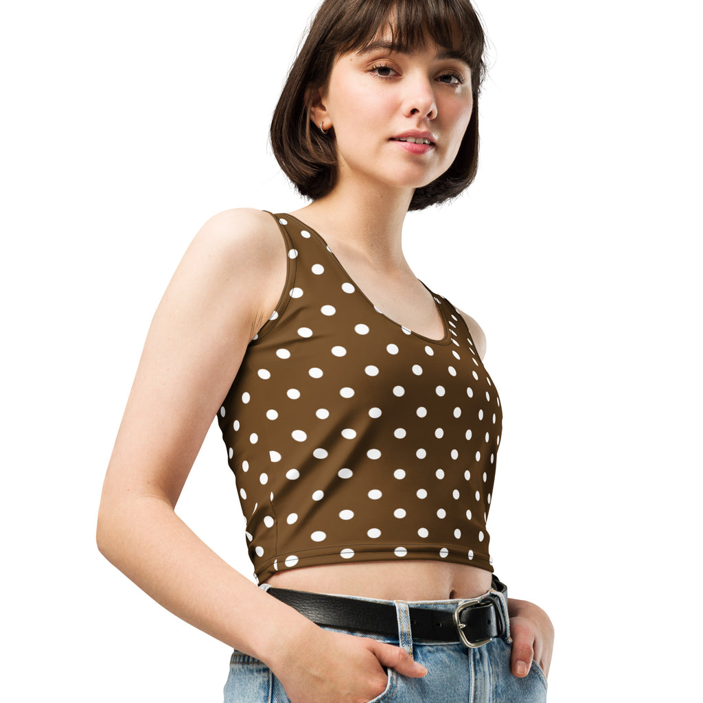 Women's Brown Polka Dot Buttery Soft Crop Top- Quick-Drying UPF 50+ Stretch Top