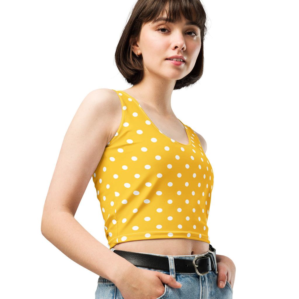 Women's Yellow Polka Dot Buttery Soft Crop Top- Quick-Drying UPF 50+ Stretch Top
