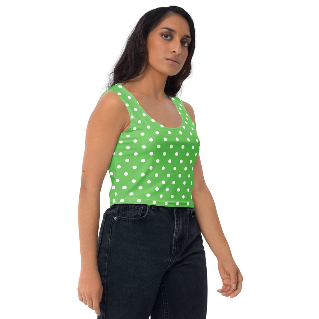 Women's Green Polka Dot Buttery Soft Crop Top- Quick-Drying UPF 50+ Stretch Top