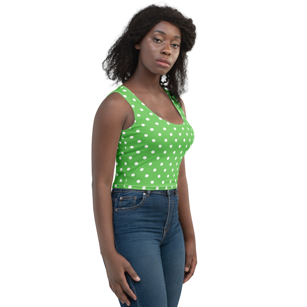 Women's Green Polka Dot Buttery Soft Crop Top- Quick-Drying UPF 50+ Stretch Top
