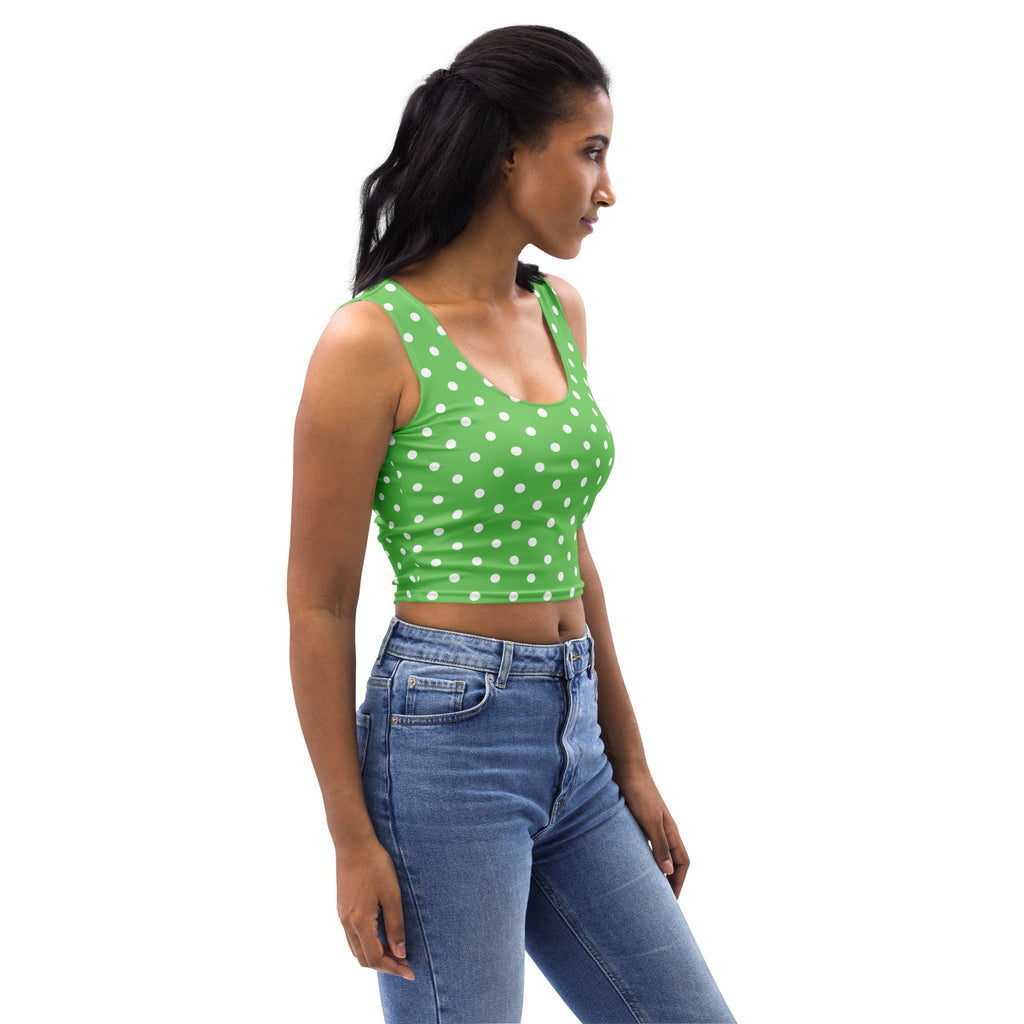 Women's Green Polka Dot Buttery Soft Crop Top- Quick-Drying UPF 50+ Stretch Top