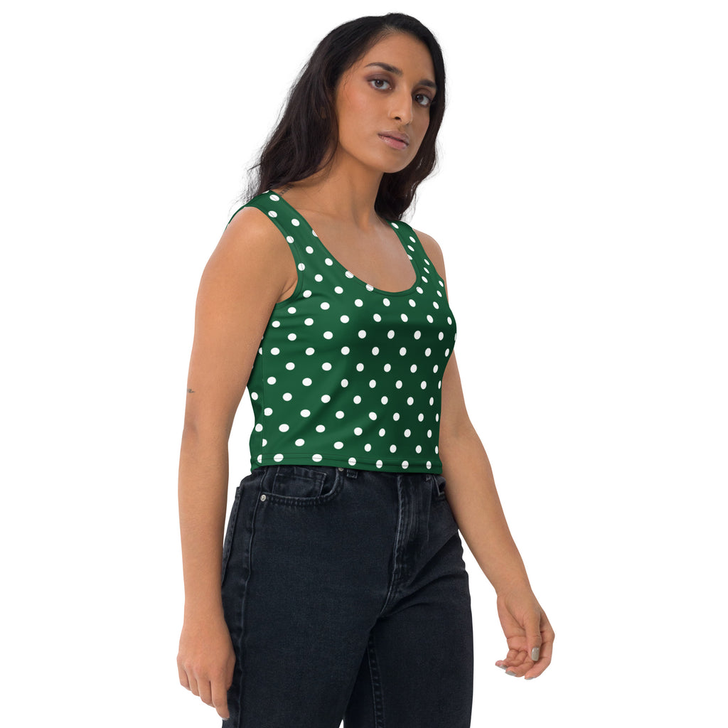 Women's Dark Green Polka Dot Buttery Soft Crop Top- Quick-Drying UPF 50+ Stretch Top