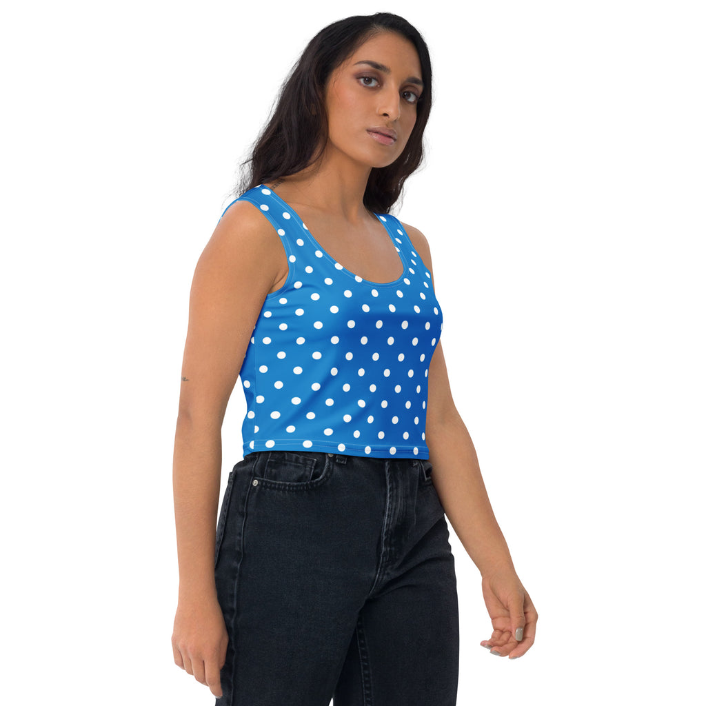 Women's Royal Blue Polka Dot Buttery Soft Crop Top- Quick-Drying UPF 50+ Stretch Top