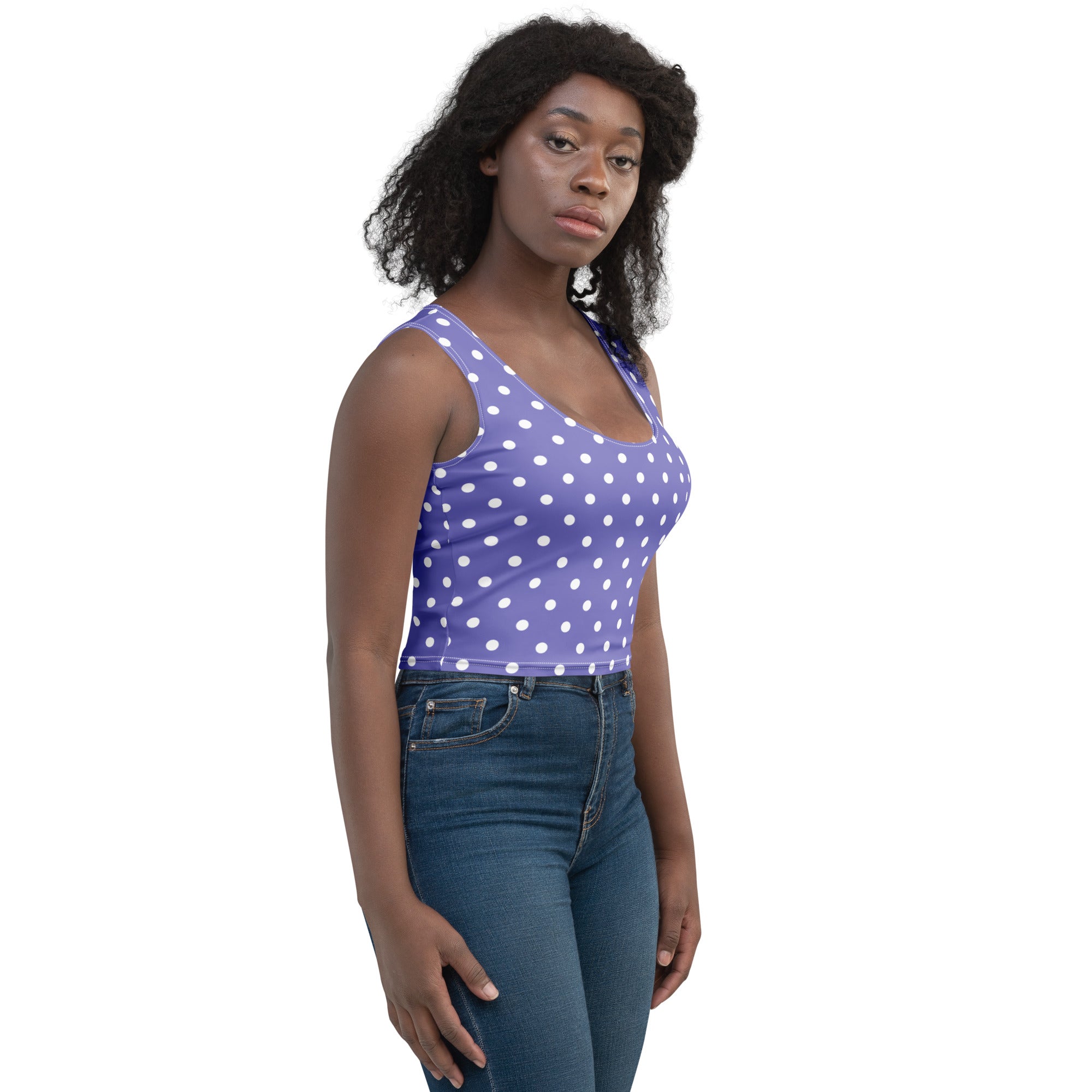 Women's Light Purple Polka Dot Buttery Soft Crop Top- Quick-Drying UPF 50+ Stretch Top