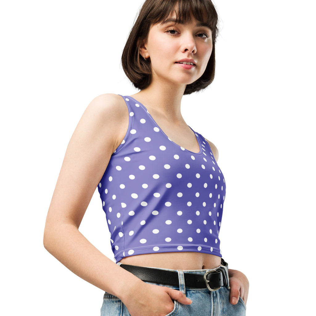 Women's Light Purple Polka Dot Buttery Soft Crop Top- Quick-Drying UPF 50+ Stretch Top