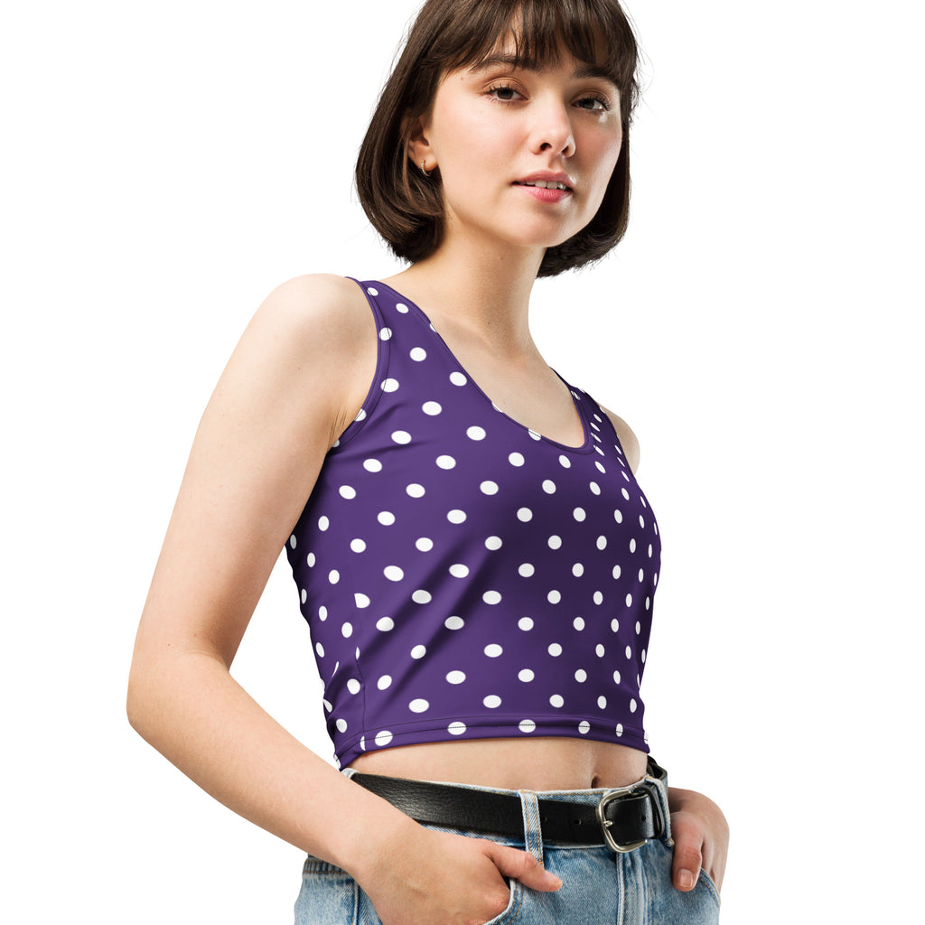 Women's Dark Purple Polka Dot Buttery Soft Crop Top- Quick-Drying UPF 50+ Stretch Top