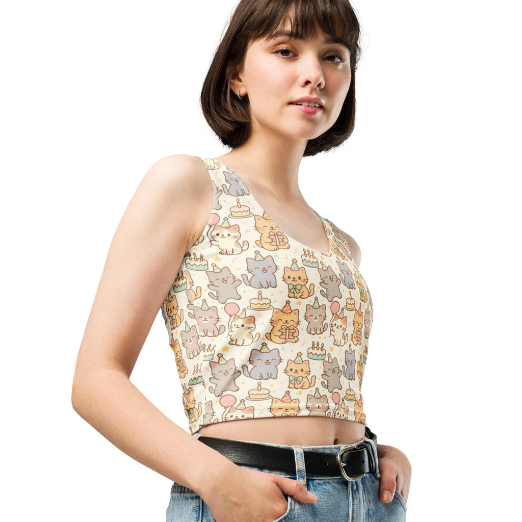 Women's Cat Birthday Buttery Soft Crop Top- Quick-Drying UPF 50+ Stretch Top