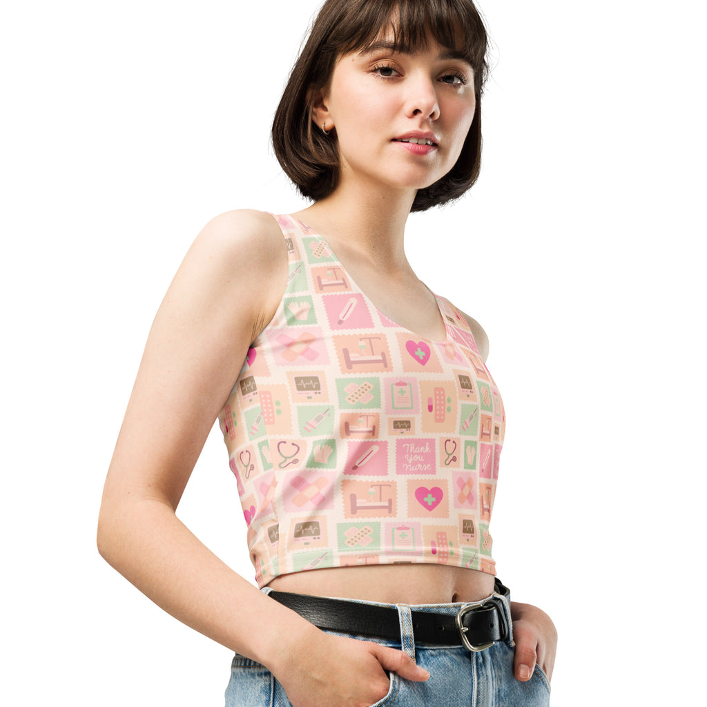 Women's Pink Nurse Icon Buttery Soft Crop Top- Quick-Drying UPF 50+ Stretch Top